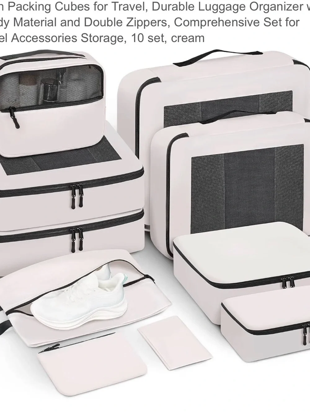 Cream Packing Cubes Travel Organizer Set with Gray Accents
